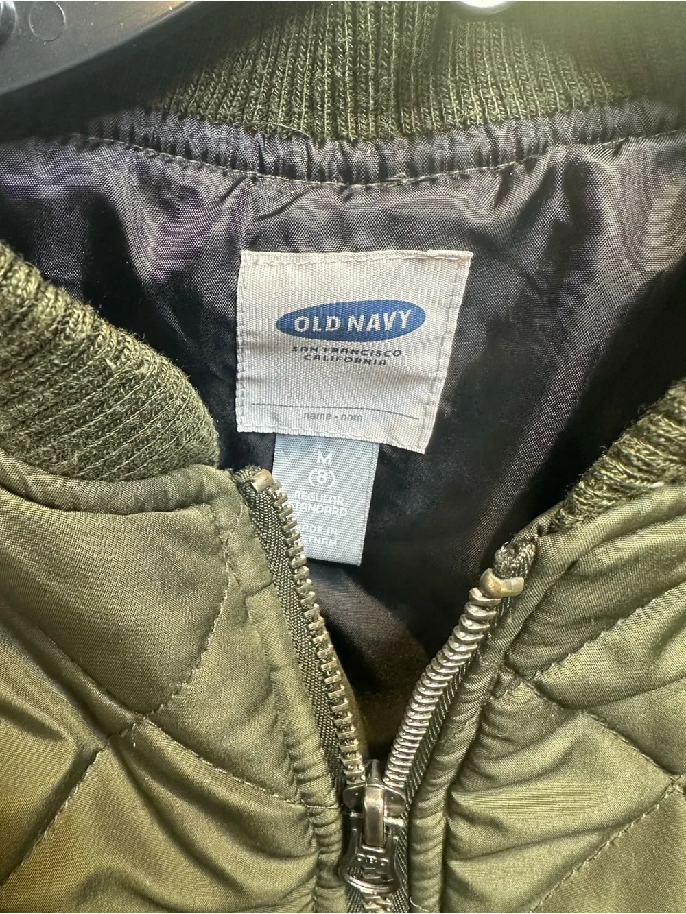 Old Navy Quilted Olive Green Kids Bomber Jacket